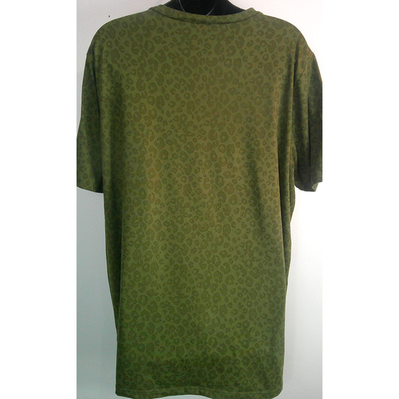 The Zig Zag Stripe Women's XL Army Green Black Leopard Short Sleeve Shirt - Picture 3 of 4